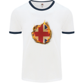 Union Jack Flag Fire Effect Great Britain Mens White Ringer T-Shirt White/Navy Blue