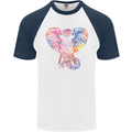 Mandala Art Elephant Contemporary Mens S/S Baseball T-Shirt White/Navy Blue