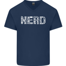 Nerd Word Art Geek Mens V-Neck Cotton T-Shirt Navy Blue