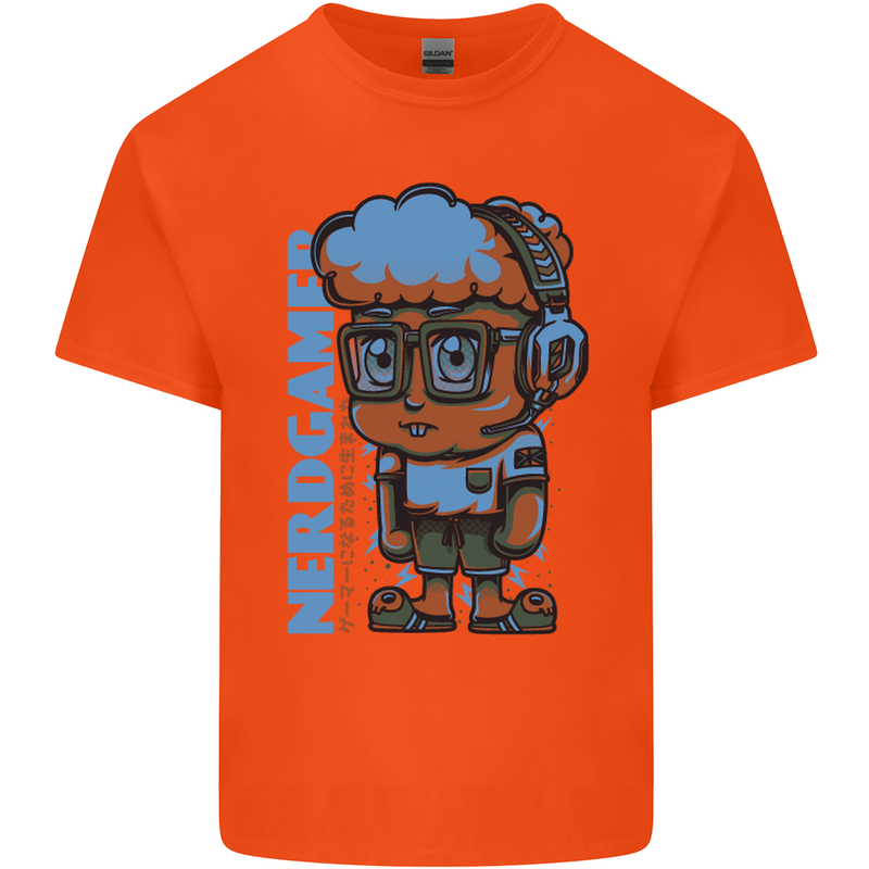 Nerd  Funny Gamer Gaming Mens Cotton T-Shirt Tee Top Orange