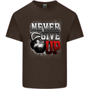 Never Give Up Gym Training Top Bodybuilding Mens Cotton T-Shirt Tee Top Dark Chocolate