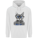 New York City Cat With Glasses Mens Hoodie White