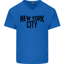 New York City as Worn by John Lennon Mens V-Neck Cotton T-Shirt Royal Blue