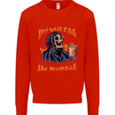 No Coffee No Work Funny Skull Grim Reaper Kids Sweatshirt Jumper Bright Red
