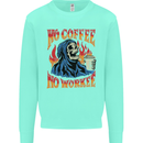No Coffee No Work Funny Skull Grim Reaper Kids Sweatshirt Jumper Peppermint