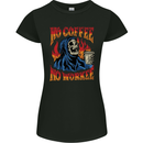 No Coffee No Work Funny Skull Grim Reaper Womens Petite Cut T-Shirt Black