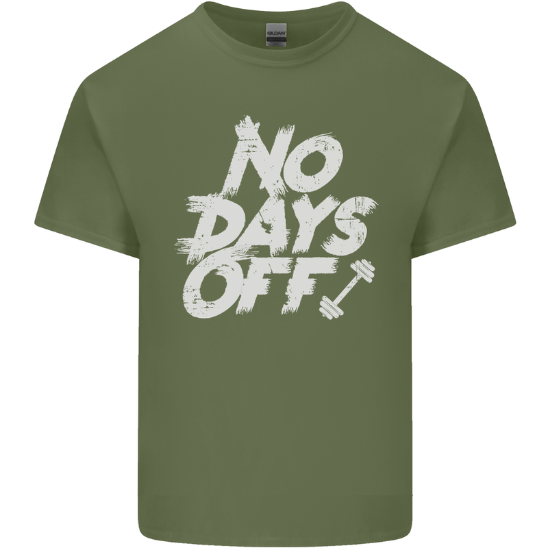 No Days Off Gym Training Top Bodybuilding Mens Cotton T-Shirt Tee Top Military Green