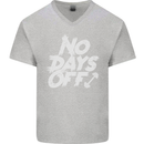 No Days Off Gym Training Top Bodybuilding Mens V-Neck Cotton T-Shirt Sports Grey