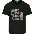 No Pain No Gain Gym Training Top Fitness Mens V-Neck Cotton T-Shirt Black