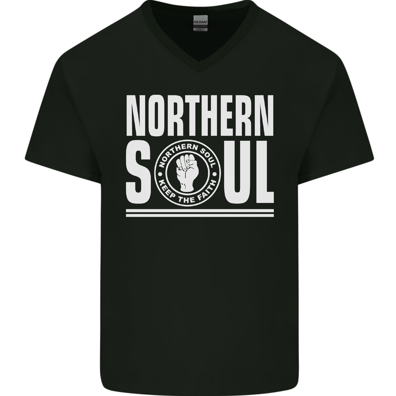Northern Soul Keep the Faith Mens V-Neck Cotton T-Shirt Black