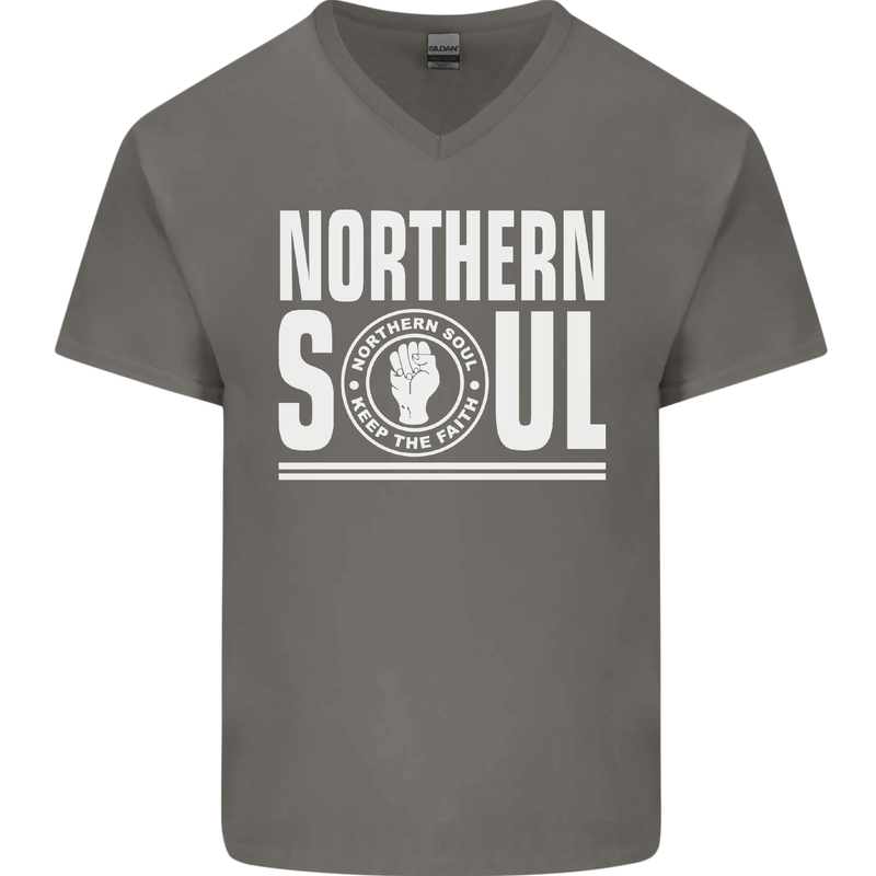 Northern Soul Keep the Faith Mens V-Neck Cotton T-Shirt Charcoal