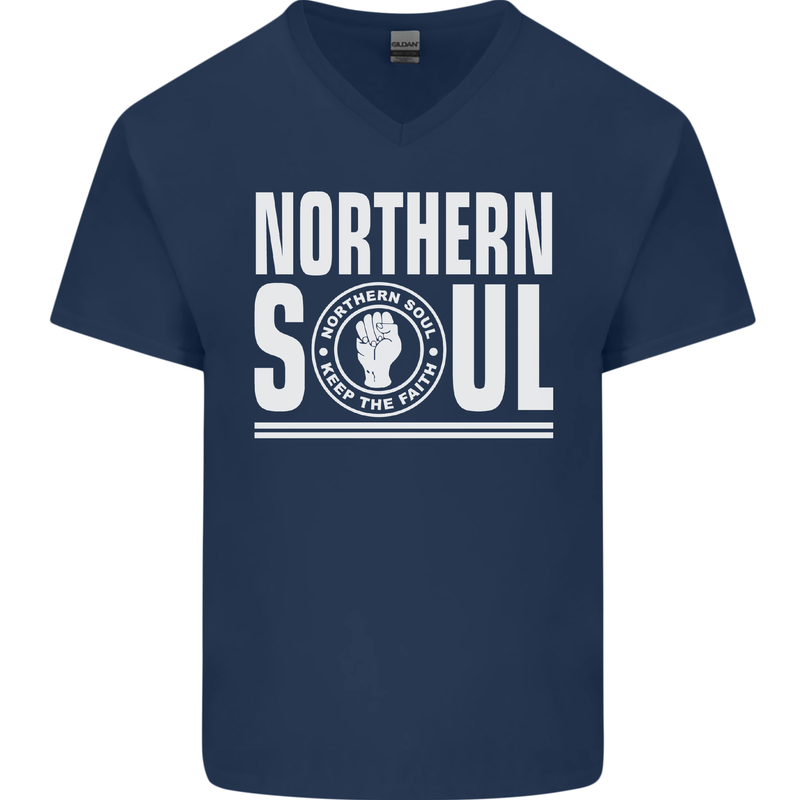 Northern Soul Keep the Faith Mens V-Neck Cotton T-Shirt Navy Blue