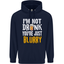 Not Drunk You're Blurry Funny Beer Alcohol Mens 80% Cotton Hoodie Navy Blue