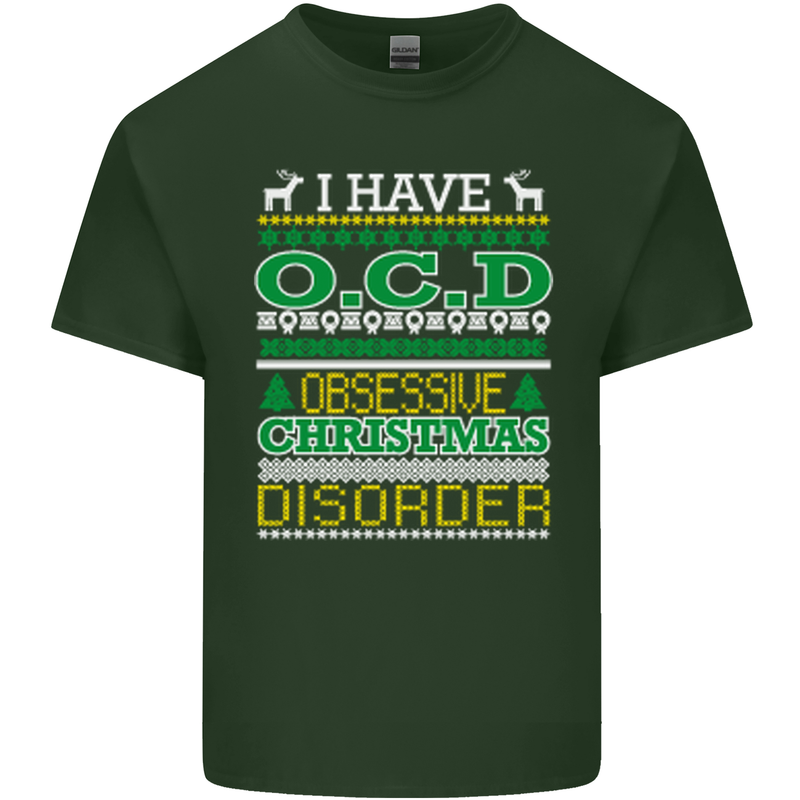 OCD Obsessive Christmas Disorder Mens Cotton T-Shirt Tee Top Forest Green
