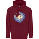 Ocean Whale & Octopus Mens 80% Cotton Hoodie Maroon