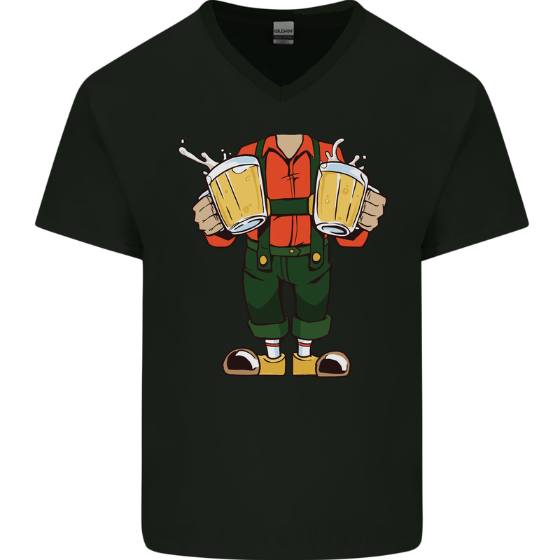 Octoberfest Man With Beer Mens V-Neck Cotton T-Shirt Black