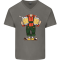 Octoberfest Man With Beer Mens V-Neck Cotton T-Shirt Charcoal