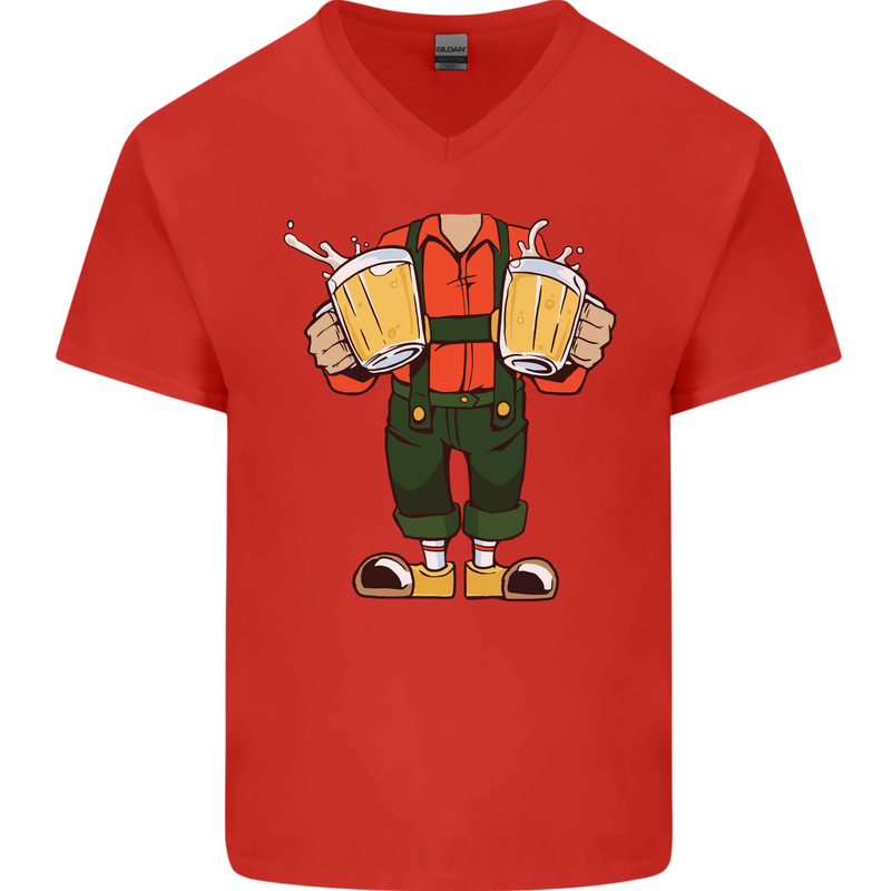 Octoberfest Man With Beer Mens V-Neck Cotton T-Shirt Red