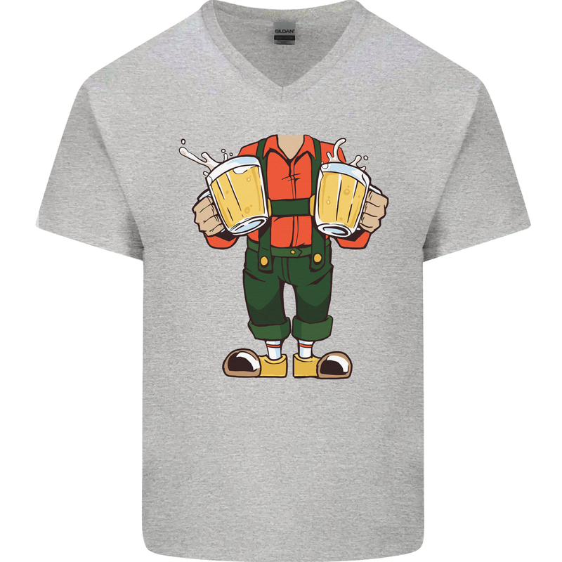 Octoberfest Man With Beer Mens V-Neck Cotton T-Shirt Sports Grey