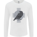 Odin Celtic Raven Viking Tattoo Cross Runic Mens Long Sleeve T-Shirt White