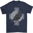 Odin Celtic Raven Viking Tattoo Cross Runic Mens T-Shirt Cotton Gildan Navy Blue
