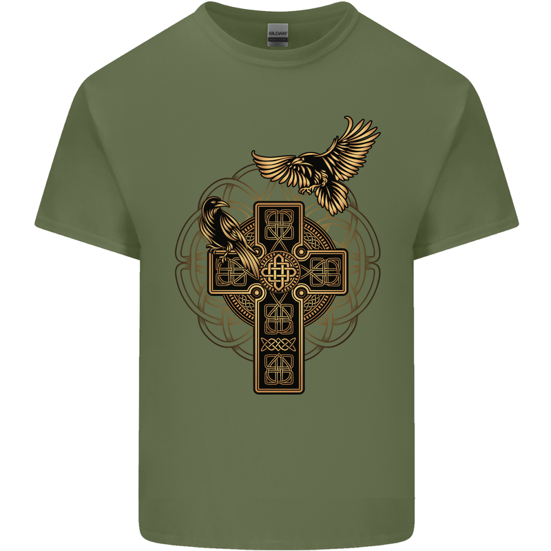 Odins Celtic Raven Viking Thor Ragnar Norse Mens Cotton T-Shirt Tee Top Military Green