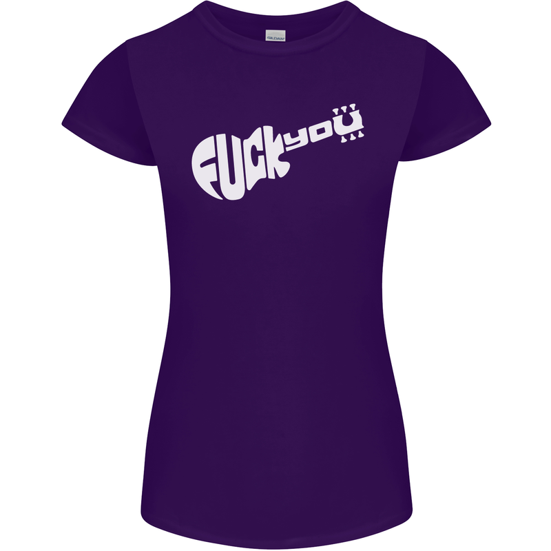 Offensive Guitar Acoustic Electric Bass Womens Petite Cut T-Shirt Purple