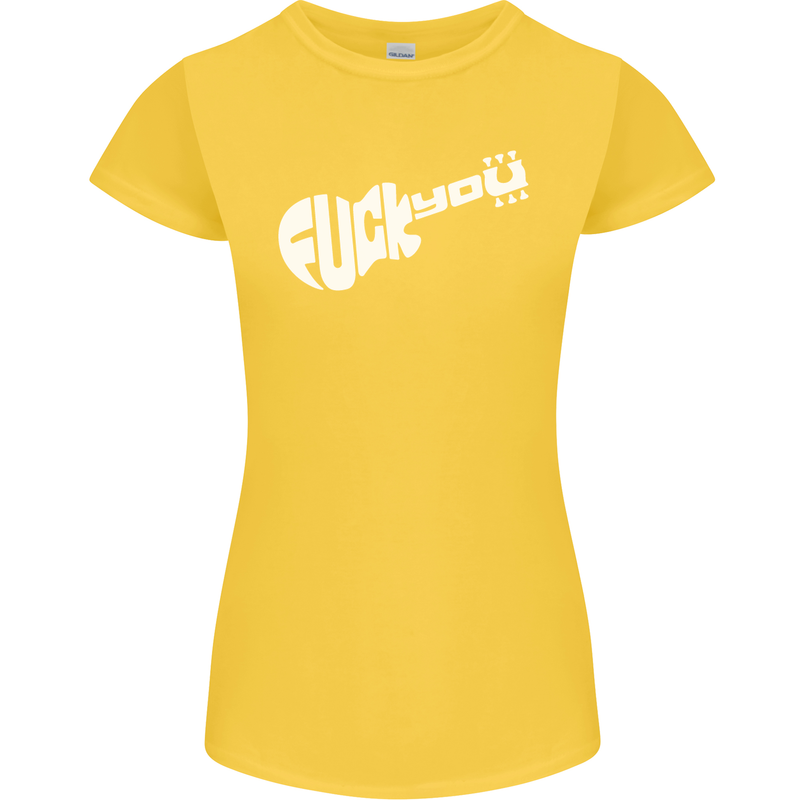 Offensive Guitar Acoustic Electric Bass Womens Petite Cut T-Shirt Yellow