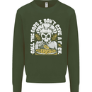 Offensive Pizza Eating Skull Chef Kids Sweatshirt Jumper Forest Green