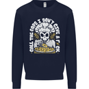 Offensive Pizza Eating Skull Chef Kids Sweatshirt Jumper Navy Blue