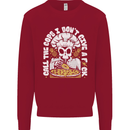 Offensive Pizza Eating Skull Chef Kids Sweatshirt Jumper Red