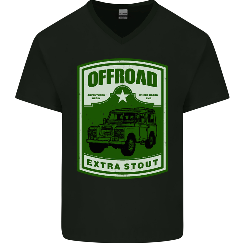 Offroad Extra Stout 4X4 Offroading Off Road Mens V-Neck Cotton T-Shirt Black