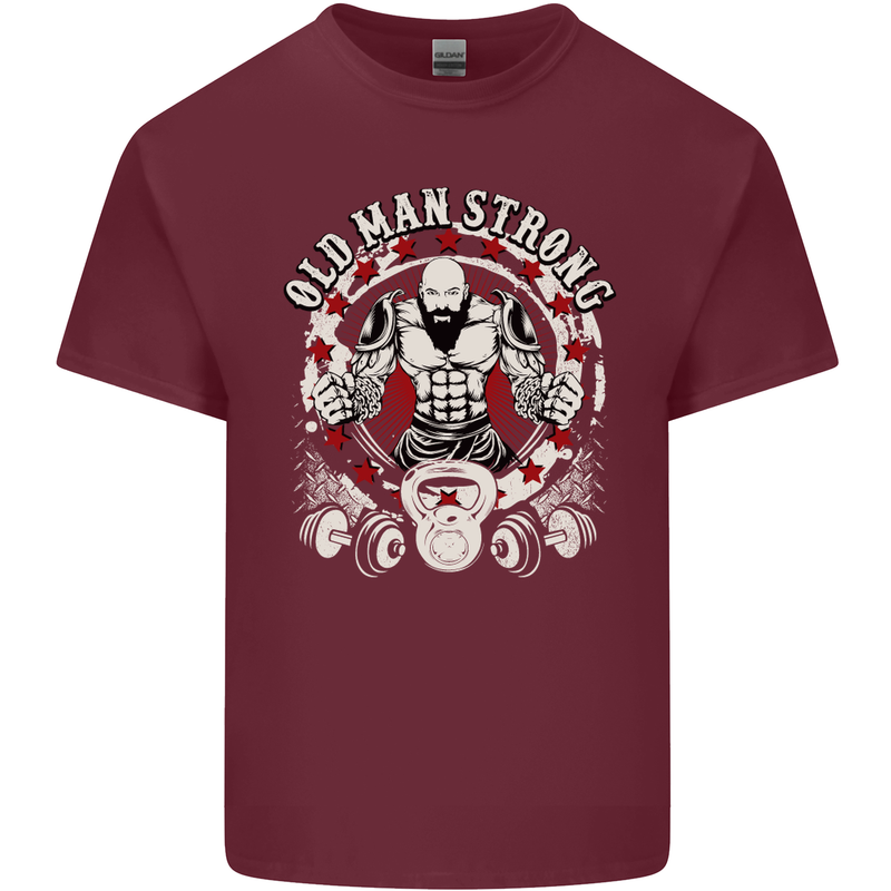 Old Man Strong Gym Age Bodybuilding Mens Cotton T-Shirt Tee Top Maroon