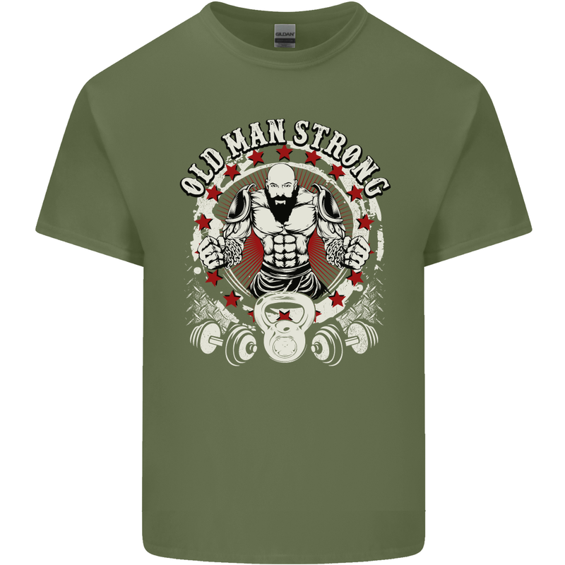 Old Man Strong Gym Age Bodybuilding Mens Cotton T-Shirt Tee Top Military Green