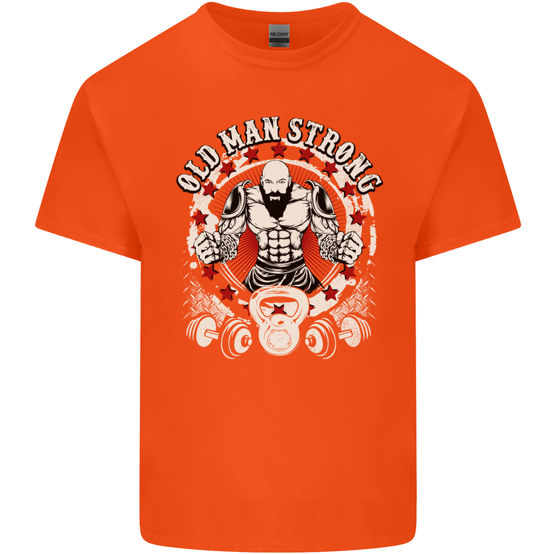 Old Man Strong Gym Age Bodybuilding Mens Cotton T-Shirt Tee Top Orange