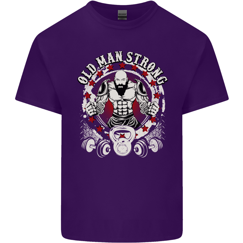 Old Man Strong Gym Age Bodybuilding Mens Cotton T-Shirt Tee Top Purple