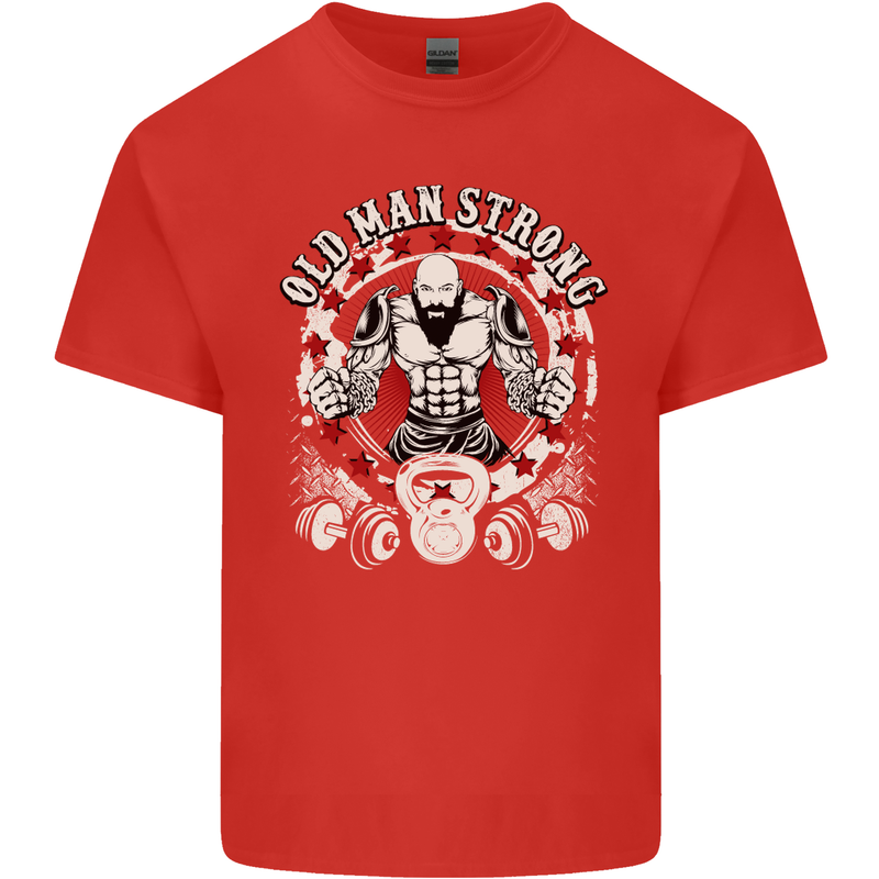 Old Man Strong Gym Age Bodybuilding Mens Cotton T-Shirt Tee Top Red