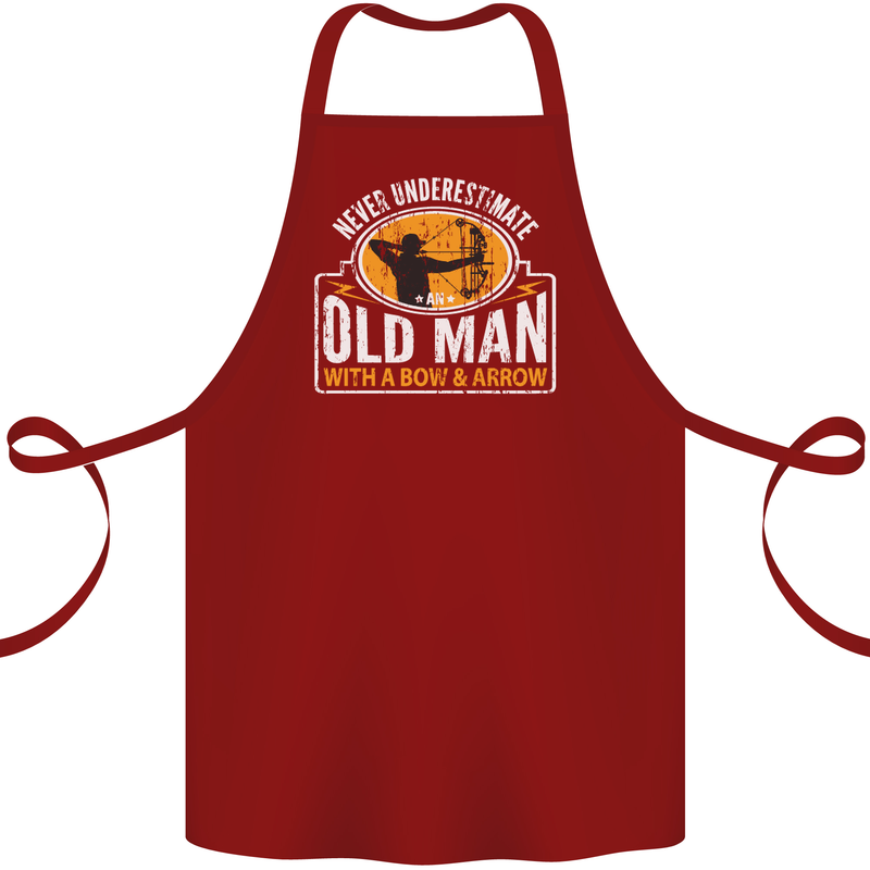 Old Man With a Bow & Arrow Funny Archery Cotton Apron 100% Organic Maroon