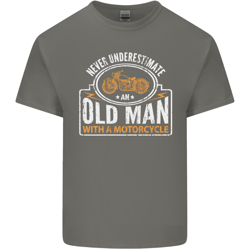 Old Man With a Motorcyle Biker Motorcycle Mens Cotton T-Shirt Tee Top Charcoal