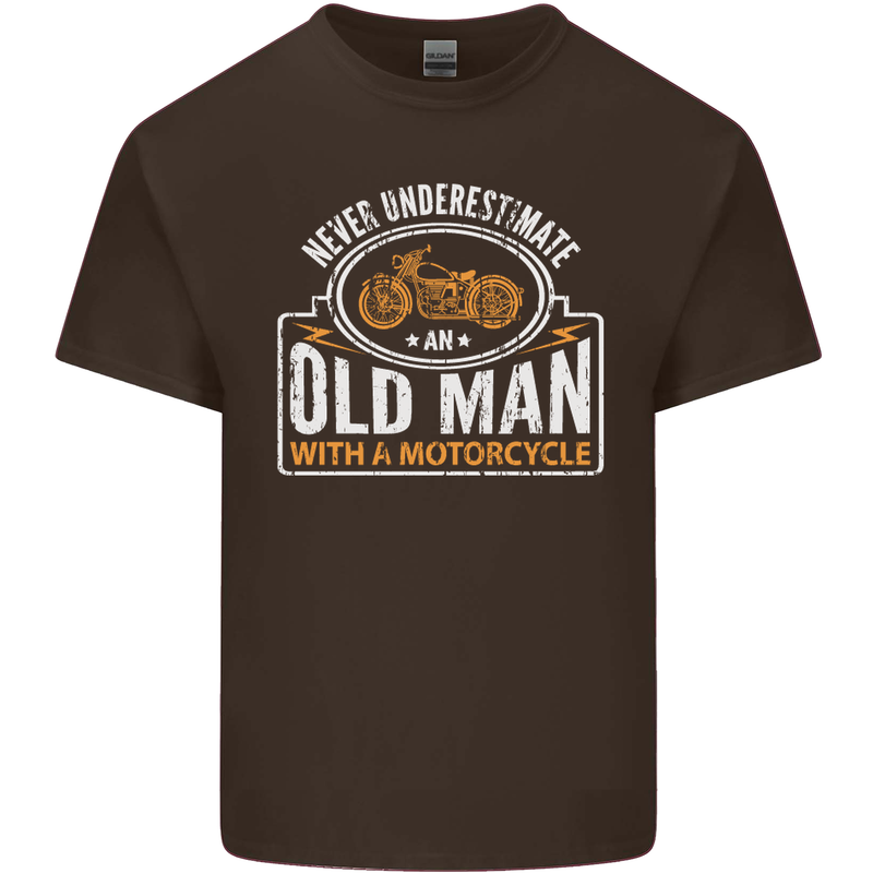 Old Man With a Motorcyle Biker Motorcycle Mens Cotton T-Shirt Tee Top Dark Chocolate