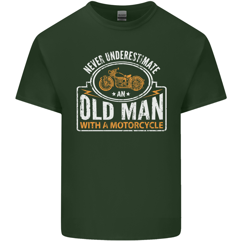 Old Man With a Motorcyle Biker Motorcycle Mens Cotton T-Shirt Tee Top Forest Green