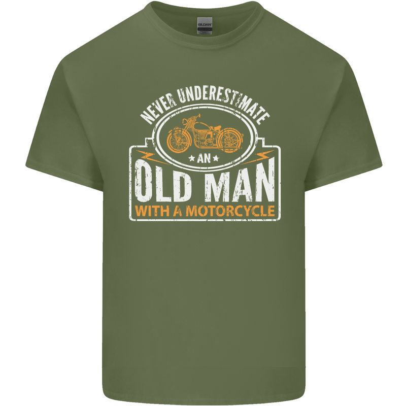 Old Man With a Motorcyle Biker Motorcycle Mens Cotton T-Shirt Tee Top Military Green