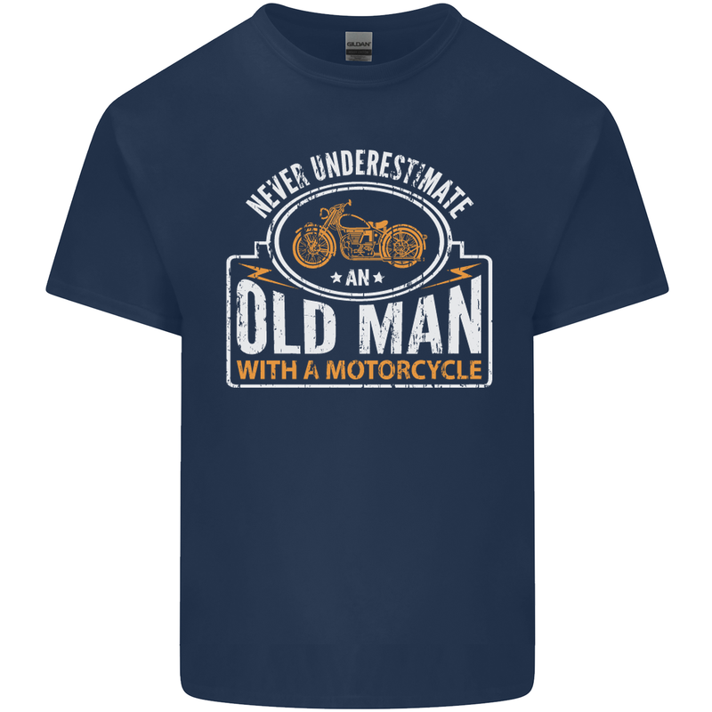 Old Man With a Motorcyle Biker Motorcycle Mens Cotton T-Shirt Tee Top Navy Blue