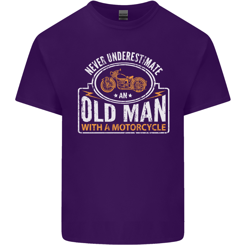 Old Man With a Motorcyle Biker Motorcycle Mens Cotton T-Shirt Tee Top Purple
