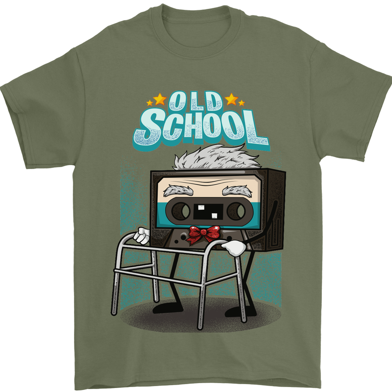 Old School 80s Music Cassette Retro 90s Mens T-Shirt Cotton Gildan Military Green