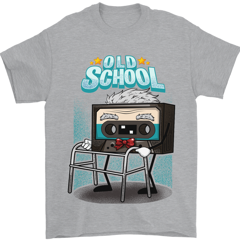 Old School 80s Music Cassette Retro 90s Mens T-Shirt Cotton Gildan Sports Grey