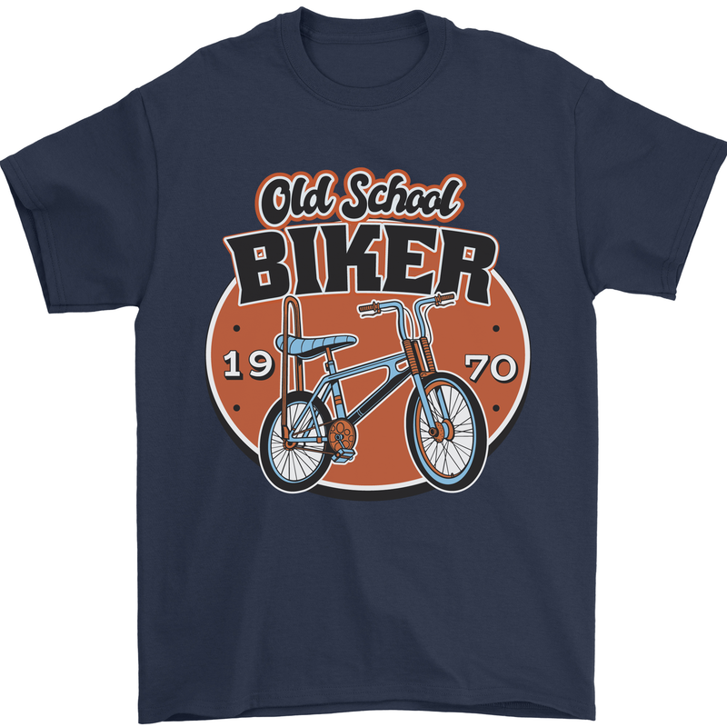 Old School Biker Bicycle Chopper Cycling Mens T-Shirt 100% Cotton Navy Blue
