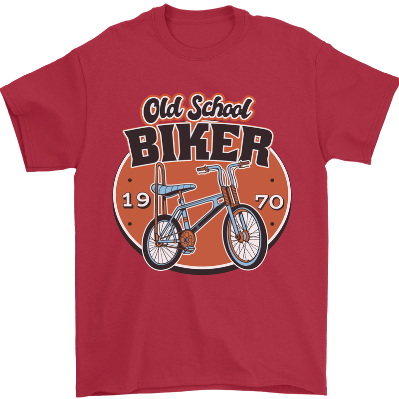 Old School Biker Bicycle Chopper Cycling Mens T-Shirt 100% Cotton Red