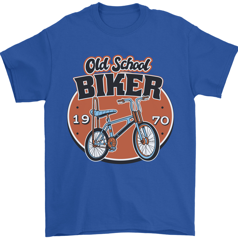 Old School Biker Bicycle Chopper Cycling Mens T-Shirt 100% Cotton Royal Blue
