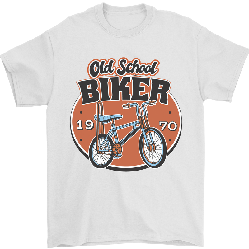 Old School Biker Bicycle Chopper Cycling Mens T-Shirt 100% Cotton White